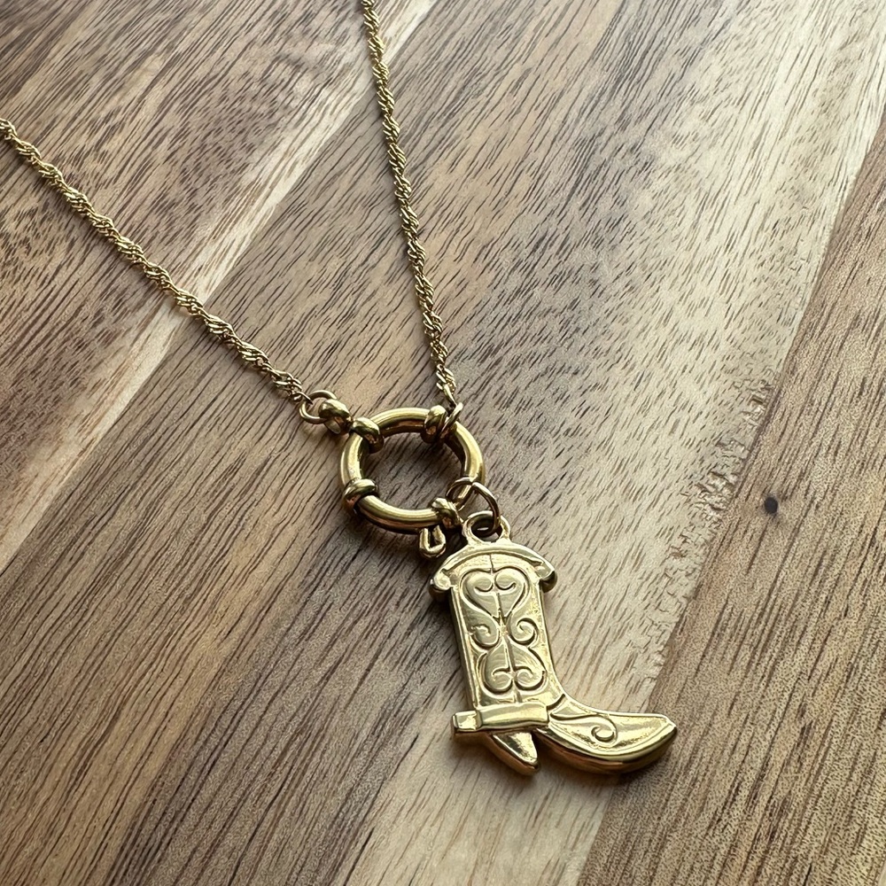 Gold Charm Necklace Chain w/ Boot Pendant